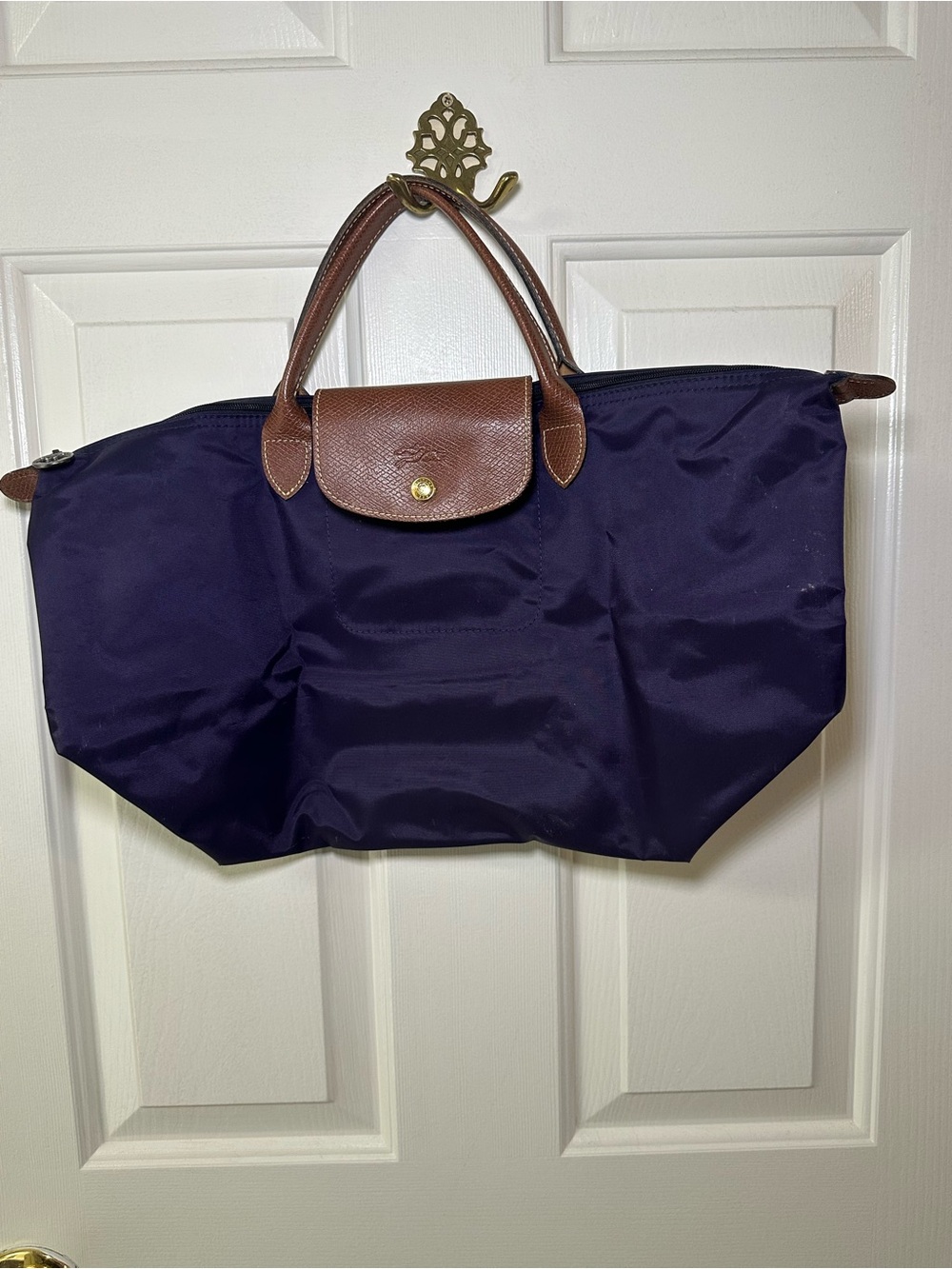 Dark Purple/Plum Tote Bag with Brown Trim